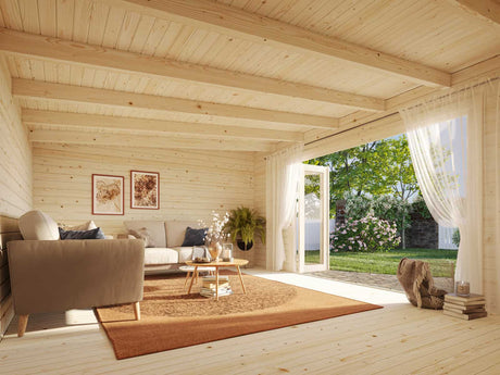 Lea 19.4m2 (5.5x4m | 44mm) Lamekatusega aiamaja volditavate ustega