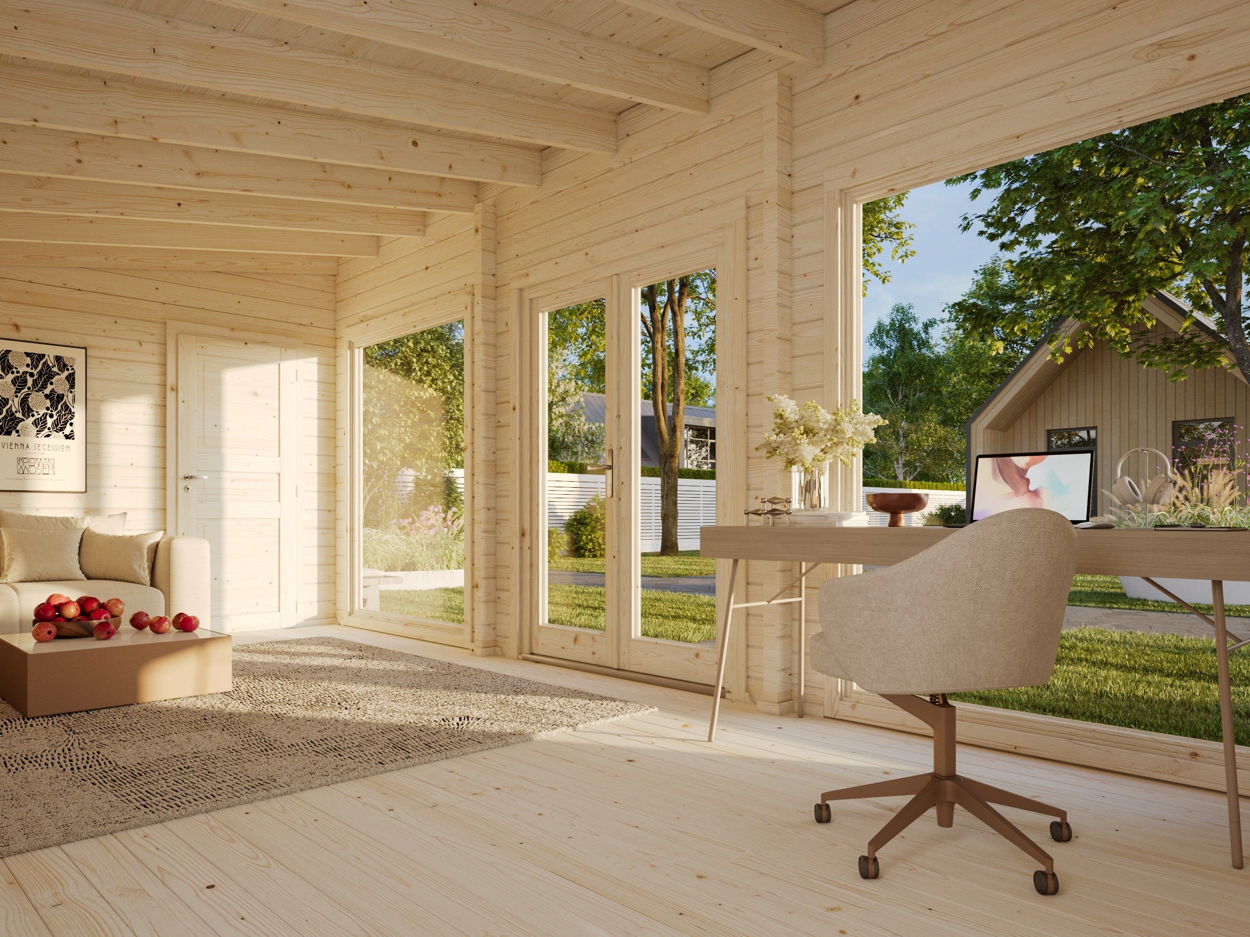 Heidi 22.8m2 (8.2x3m | 70mm) Kaldkatusega kahetoaline suur freespruss-aiamaja