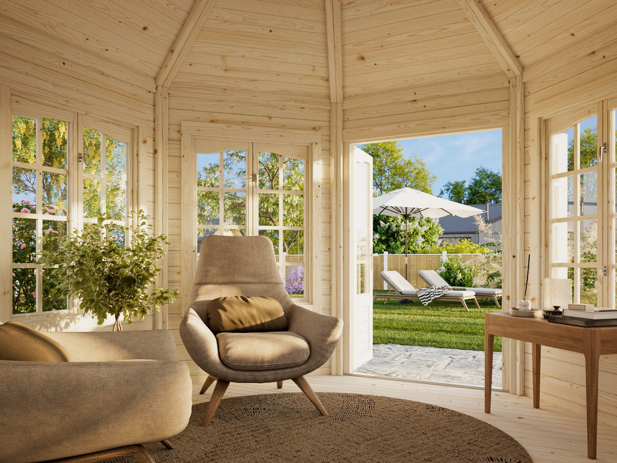 Veronica 7 9.2m2 (3.37x3.37m | 34mm) Valmis seinaelementidest seitsme aknaga paviljon