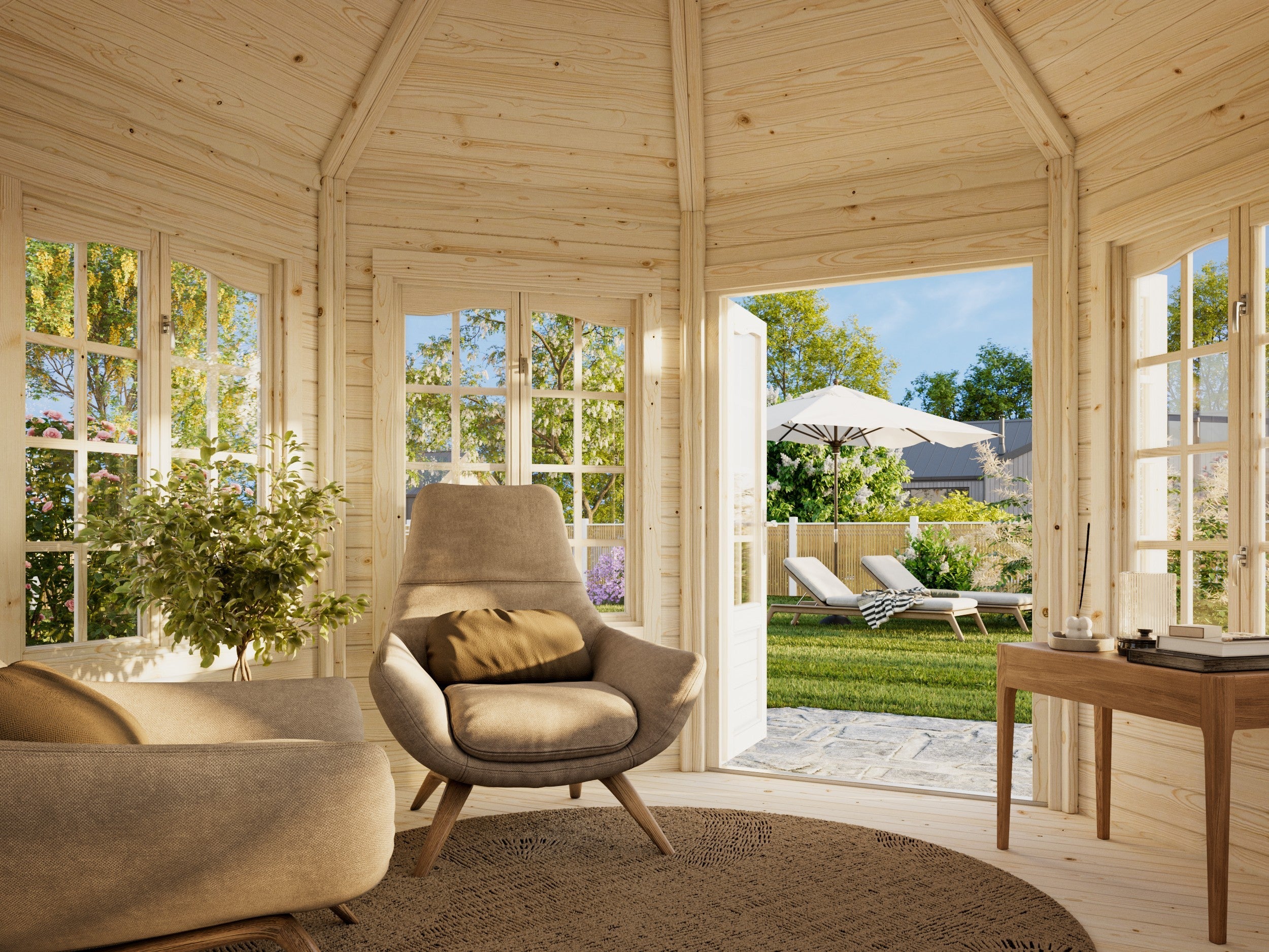 Veronica 7 9.2m2 (3.37x3.37m | 34mm) Valmis seinaelementidest seitsme aknaga paviljon