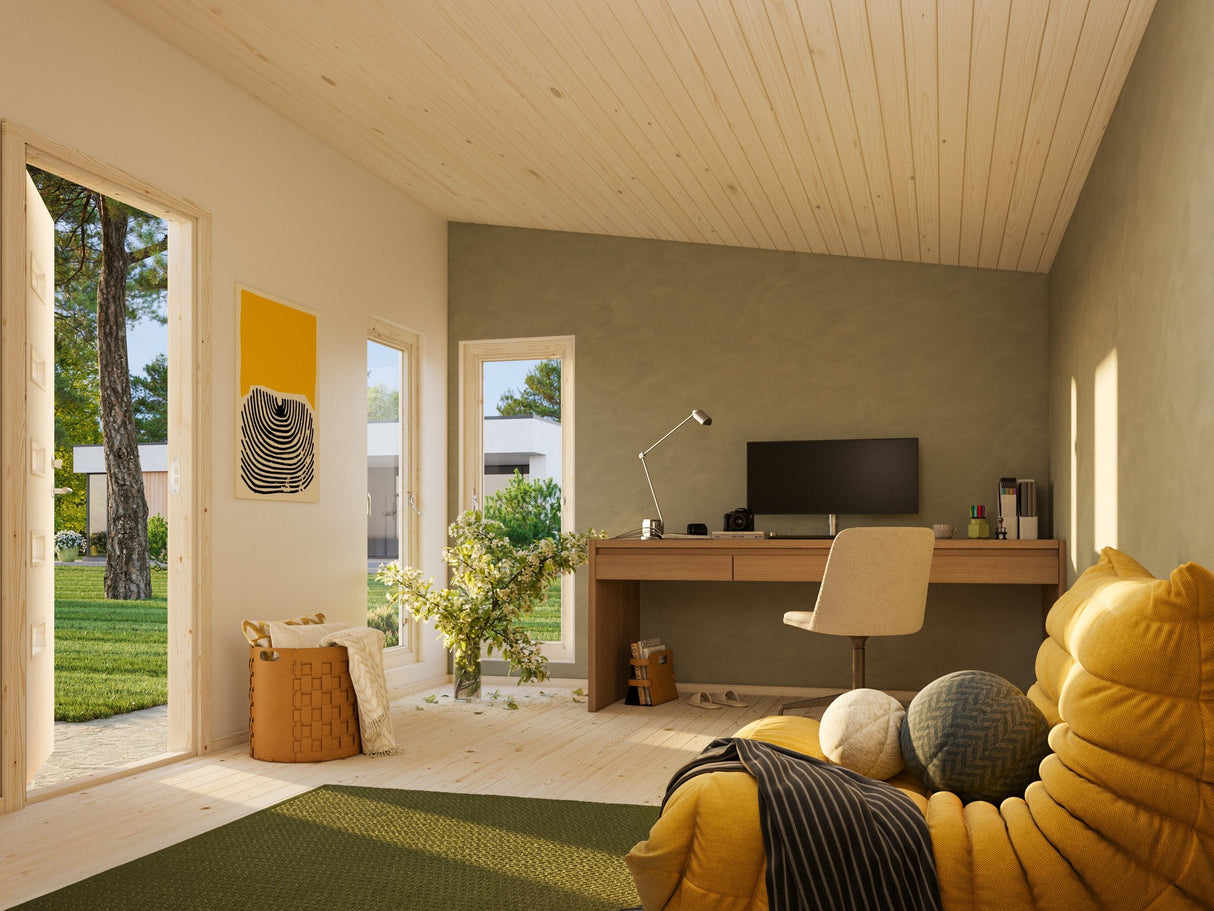 Etta 13.6m2 (4.52x3.3m | 18mm) Valmis seinaelementidest kaldkatusega aiamaja