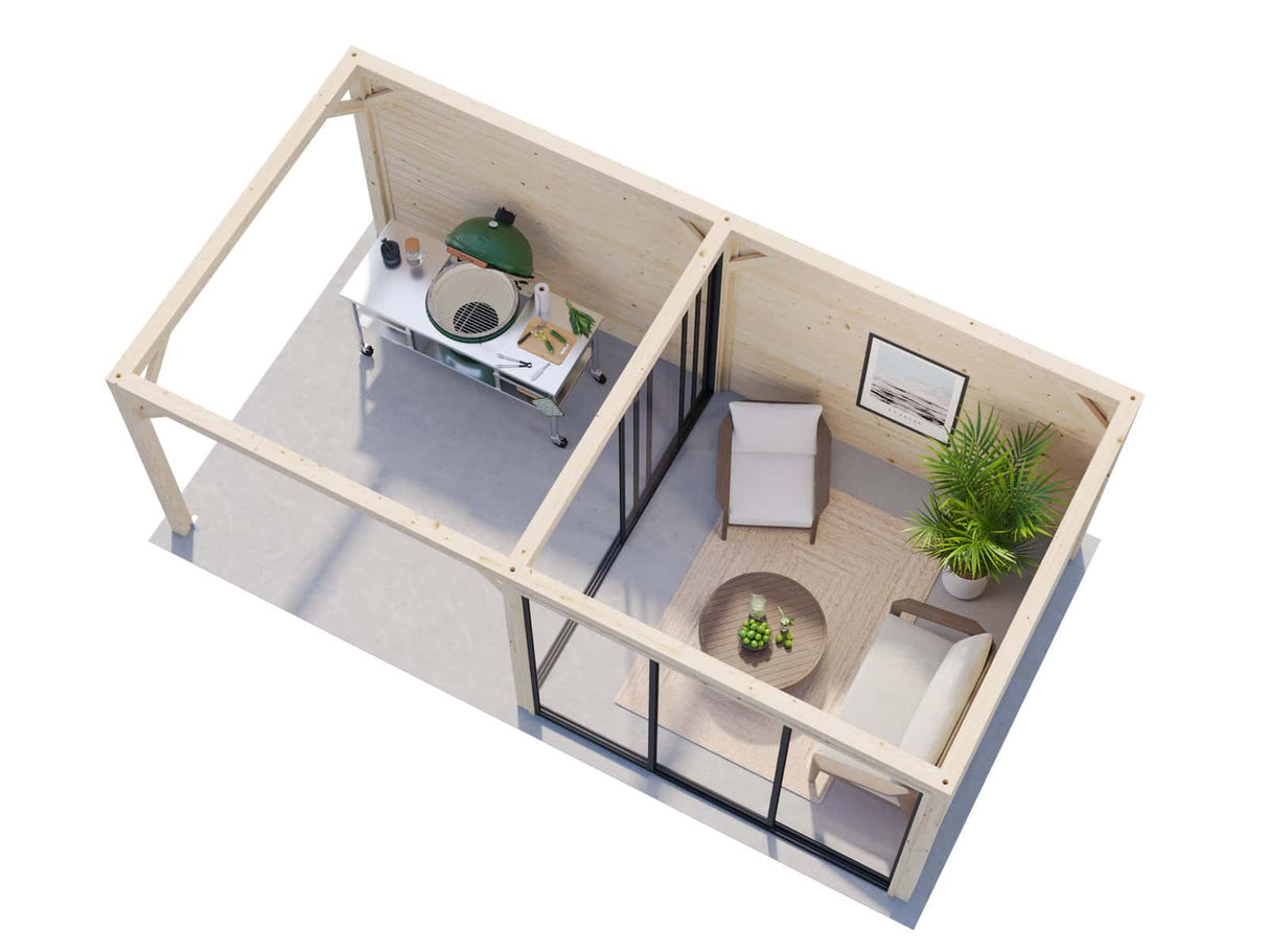 Lenna 16.6m2  Set 405/705 (5.88x3m) Kahe lükandukse ja varikatusega paviljon