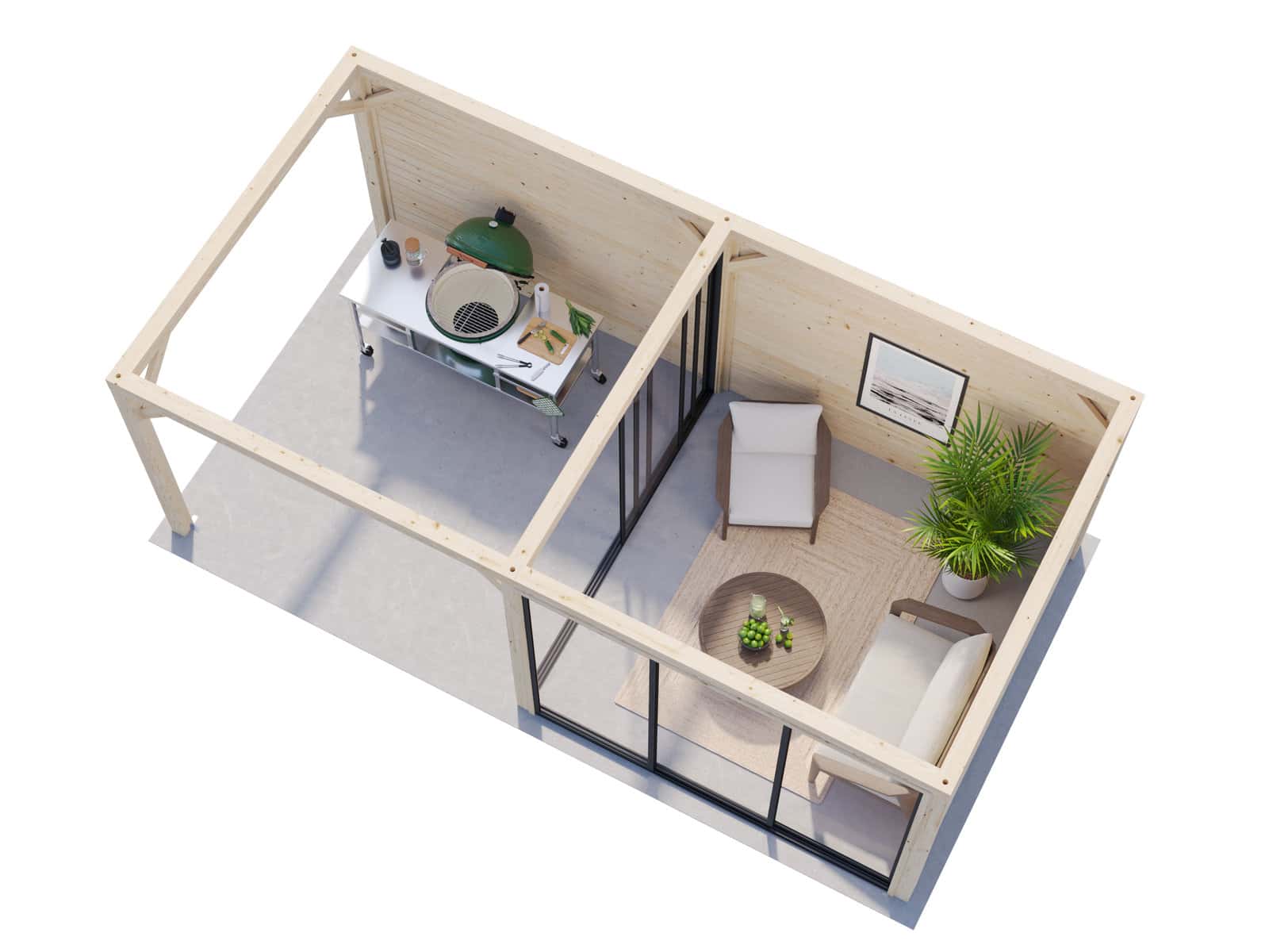 Lenna 16.6m2  Set 405/705 (5.88x3m) Kahe lükandukse ja varikatusega paviljon