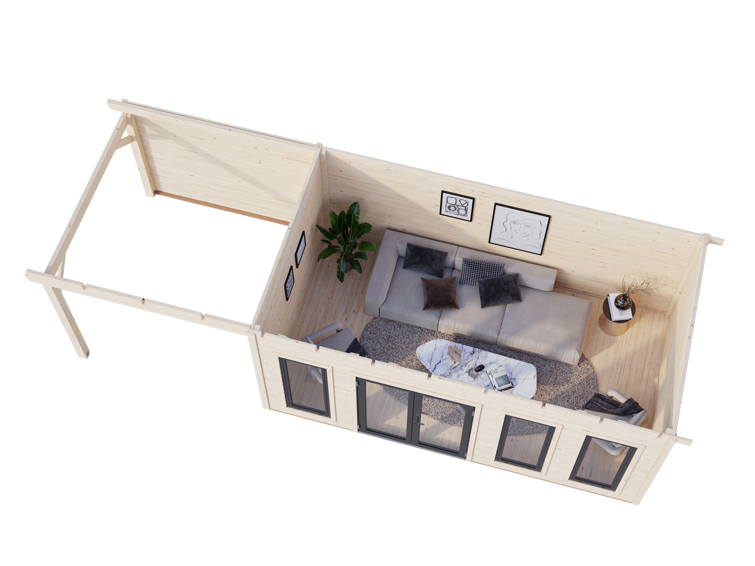 Aurelia 15,2 + 7,9 m² (8,3x3 m | 44 mm) Ruumikas modernne aiamaja katusealusega