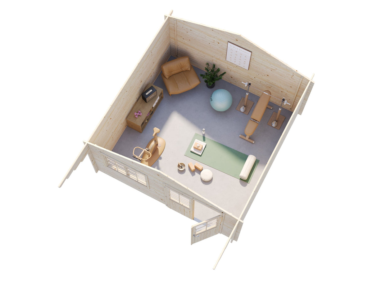 Britta 17.5m2 (4.26x4.26m | 40mm) Mägimajakese stiilis freespruss-aiamaja