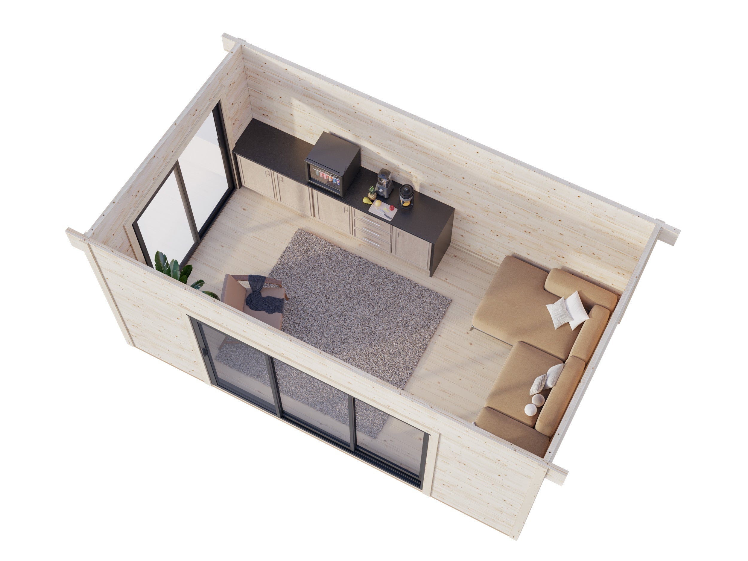 Grace 14.1m2 (5x3m | 56mm) Liimpuitelementidest aiamaja topeltklaasiga lükandustega