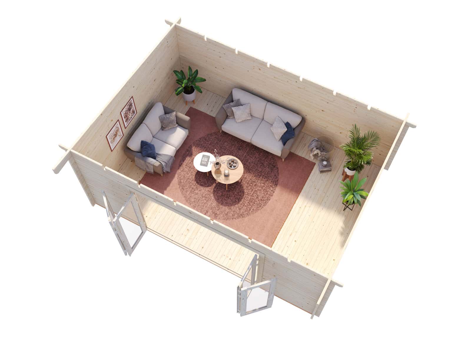 Lea 19.4m2 (5.5x4m | 44mm) Lamekatusega aiamaja volditavate ustega