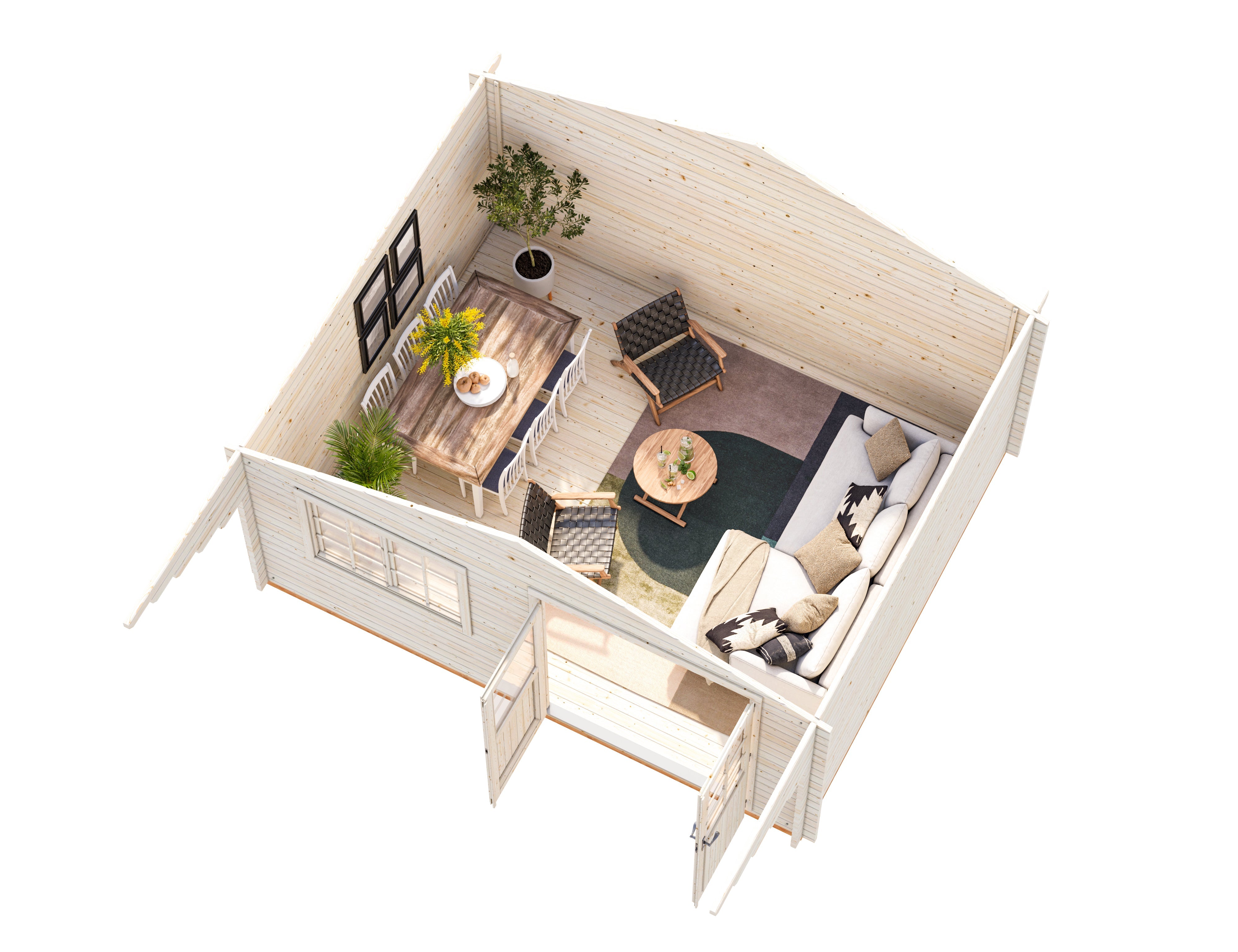 Sally 19.1m2 (5.1x3.9m | 44mm) Suur põhjamaises stiilis freespruss-aiamaja