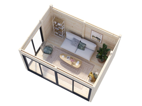 Serena 1 (4,2x3,2 m | 12,6 m² | 44 mm) Modernne klaaspaviljon aeda – alumiiniumuksed ja -aknad (ühekordne või topeltklaas)