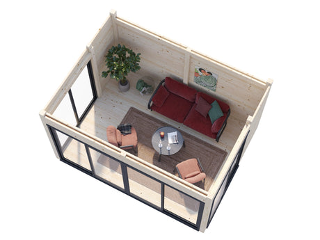 Serena 2 (4,2x3,2 m | 12,6 m² | 44 mm) Modernne klaaspaviljon aeda – alumiiniumuksed ja -aknad (ühekordne või topeltklaas)