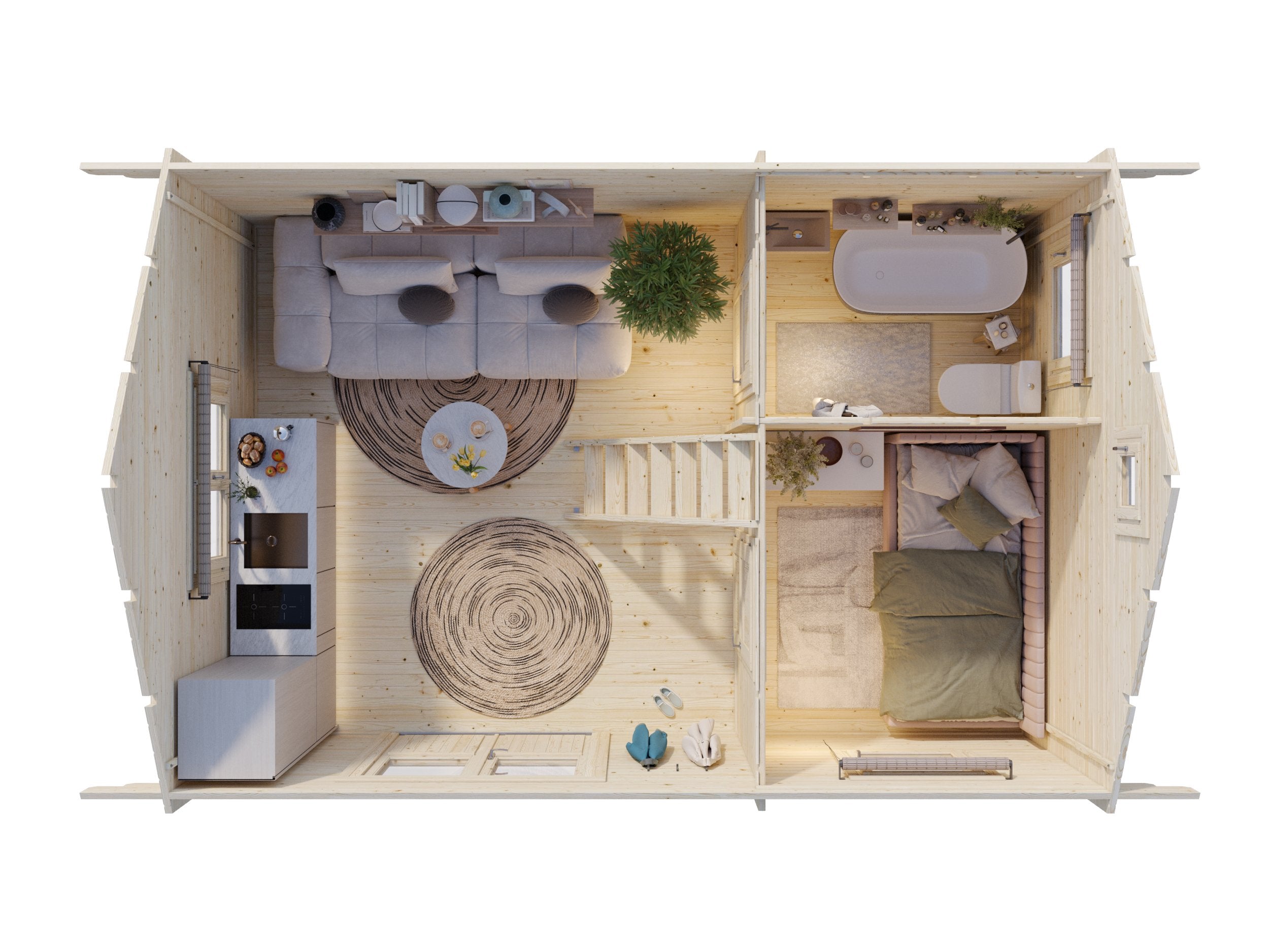 Sandra 29.9m2 (5.85x3.9m | 44mm) Kolmetoaline freespruss-suvila