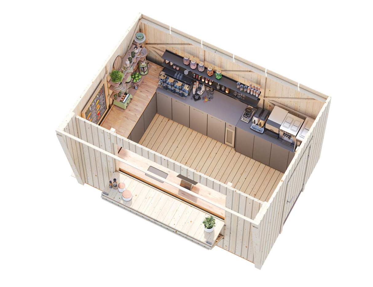 Kira 7.7m2 (3.55x2.33m | 16mm) Valmis seinaelementidest kiosk