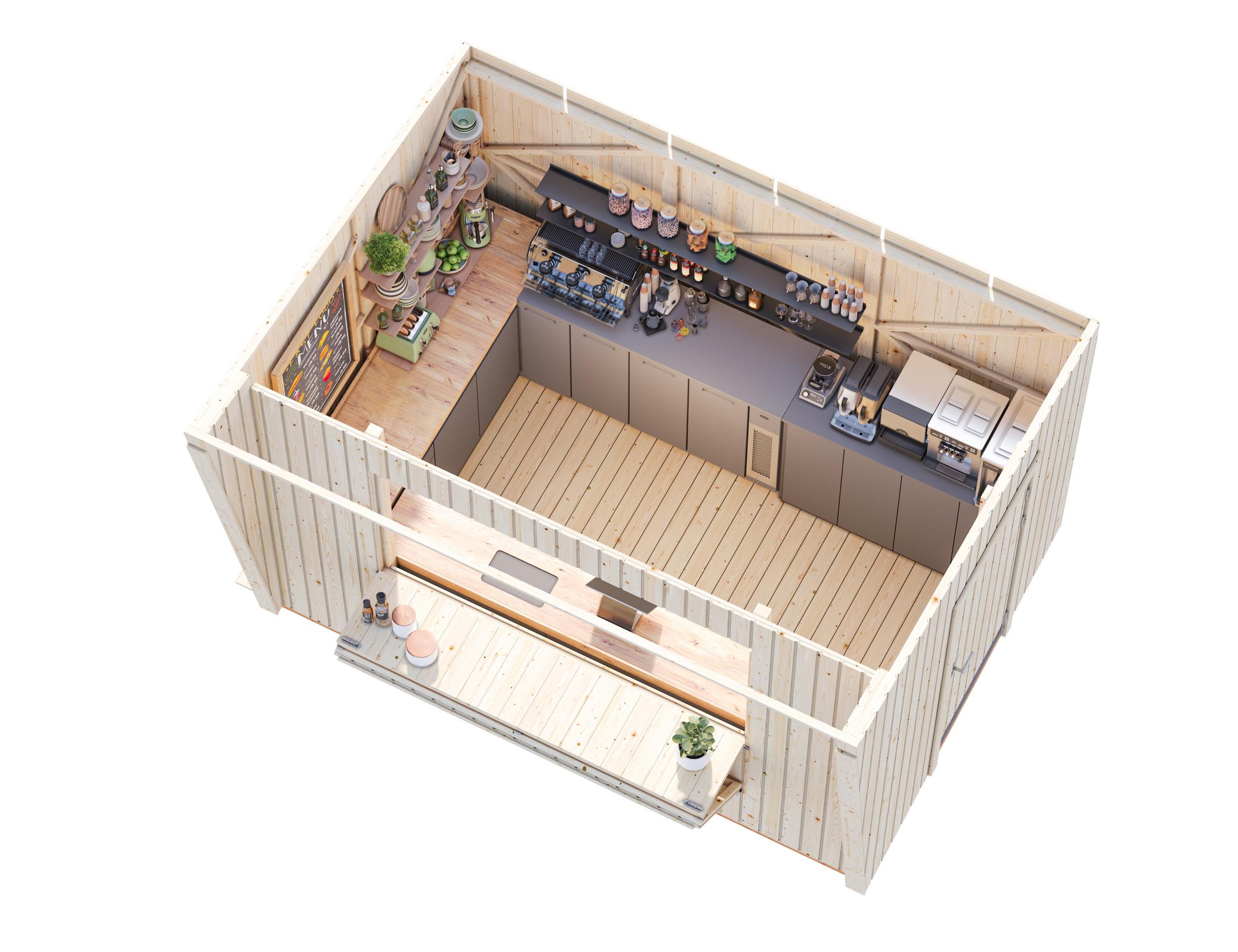 Kira 7.7m2 (3.55x2.33m | 16mm) Valmis seinaelementidest kiosk