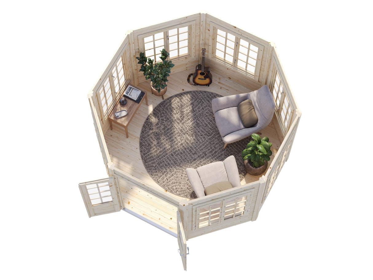 Veronica 7 9.2m2 (3.37x3.37m | 34mm) Valmis seinaelementidest seitsme aknaga paviljon
