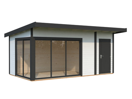 Andrea 15,2 m² (5,3x3 m | 44 mm) Kompaktne modernne palkmaja tööriistakuuriga
