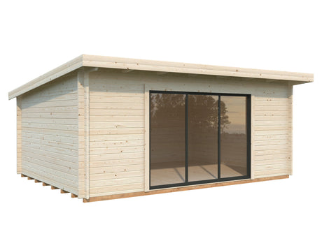 Lea 19.4m2 (5.3x3.8m | 44mm) Kaldkatusega freespruss-aiamaja lükandustega