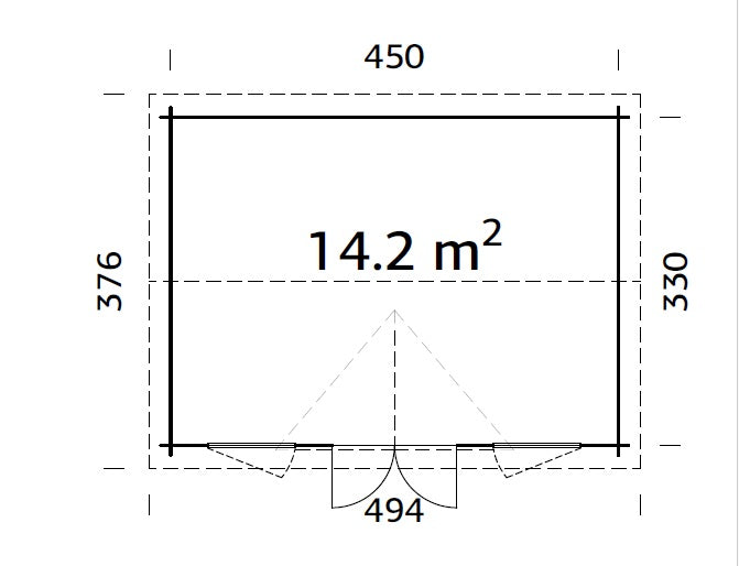 Claudia 14.2m2 (4.5x3.3m | 44mm) Kellakastiga freespruss-aiamaja