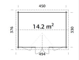 Claudia 14.2m2 (4.5x3.3m | 44mm) Kellakastiga freespruss-aiamaja