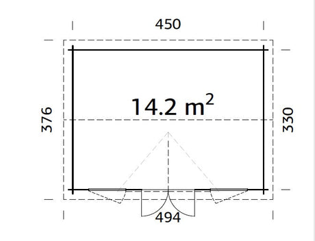 Claudia 14.2m2 (4.5x3.3m | 44mm) Kellakastiga freespruss-aiamaja
