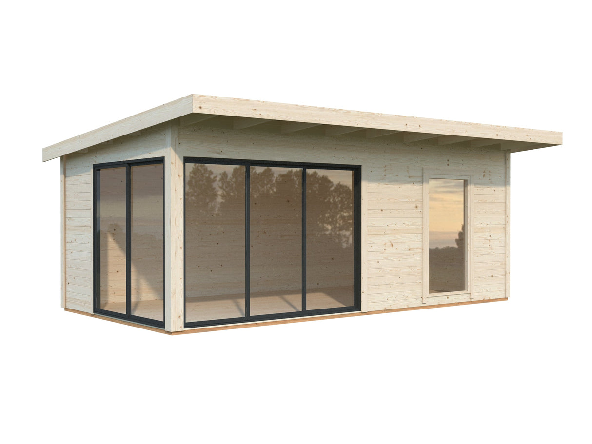 Andrea 17.1m2 (5.95x3m | 44mm) Lükanduste ja modernse nurgalahendusega aiamaja