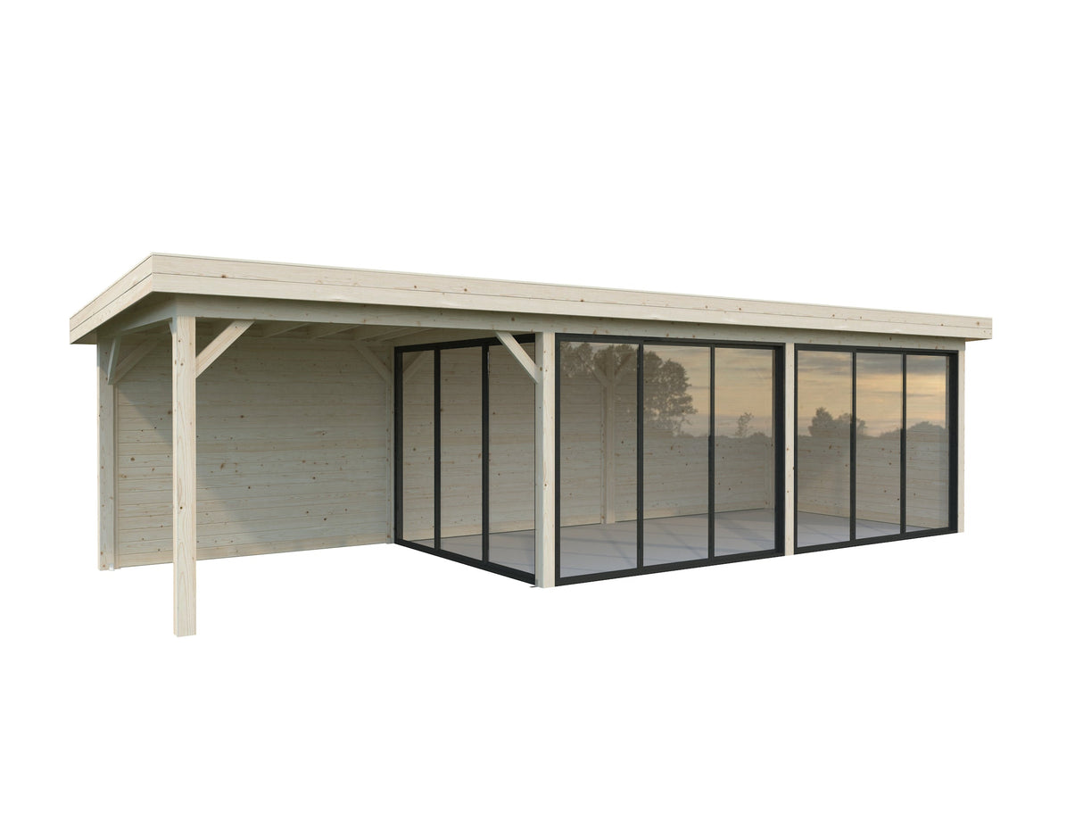 Lenna 24.9m2 Set 417/717 (8.76x3m) Lamekatuse ja kolme lükanduksega suur paviljon varikatusega