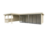 Lenna 33.2m2 Set 420/720 (8.76x5.88m) L-kujuline lamekatuse, kolme lükandukse ja väliköögi osaga paviljon