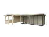 Lenna 33.2m2 Set 421/721 (8.76x5.88m) L-kujuline lamekatuse, nelja lükandukse ja väliköögi osaga paviljon