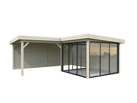 Lenna 24.9m2 Set 412/712 (5.88x5.88m) L-kujuline lamekatusega lükanduste ja varikatusega paviljon