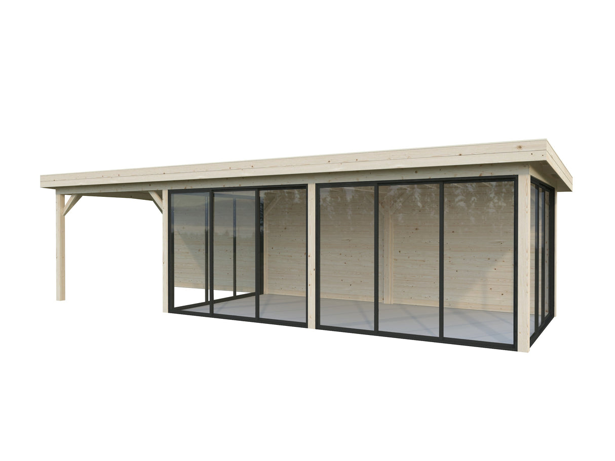 Lenna 24.9m2 Set 418/718 (8.76x3m) Lamekatuse ja nelja lükanduksega suur paviljon varikatusega