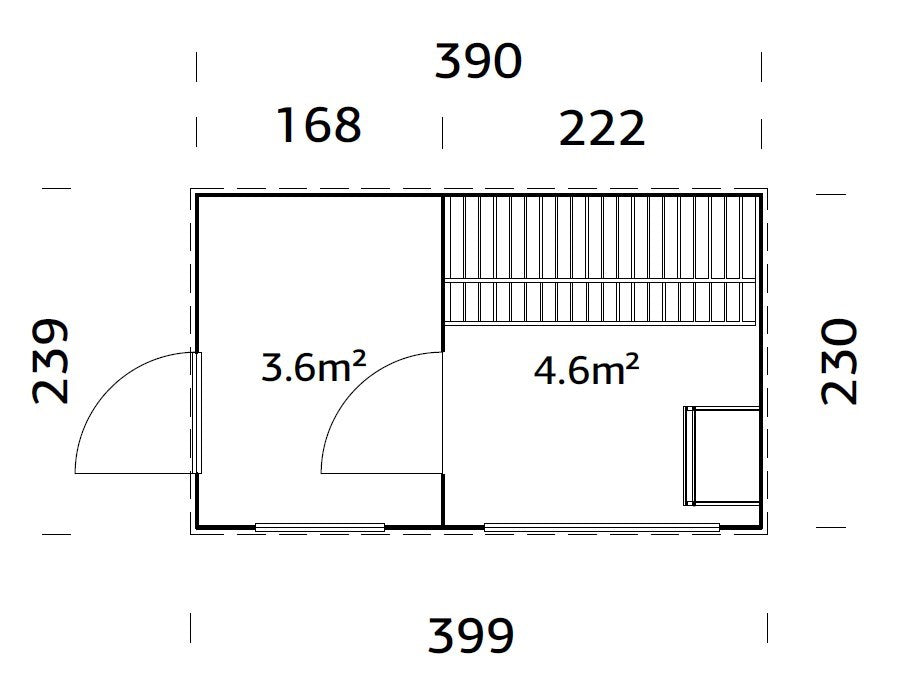 Grace saun 8.2m2 (3.9x2.3m | 56mm) Liimpuitelementidest seinaga saun