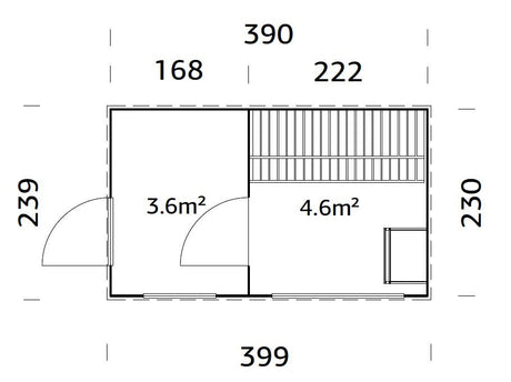 Grace saun 8.2m2 (3.9x2.3m | 56mm) Liimpuitelementidest seinaga saun