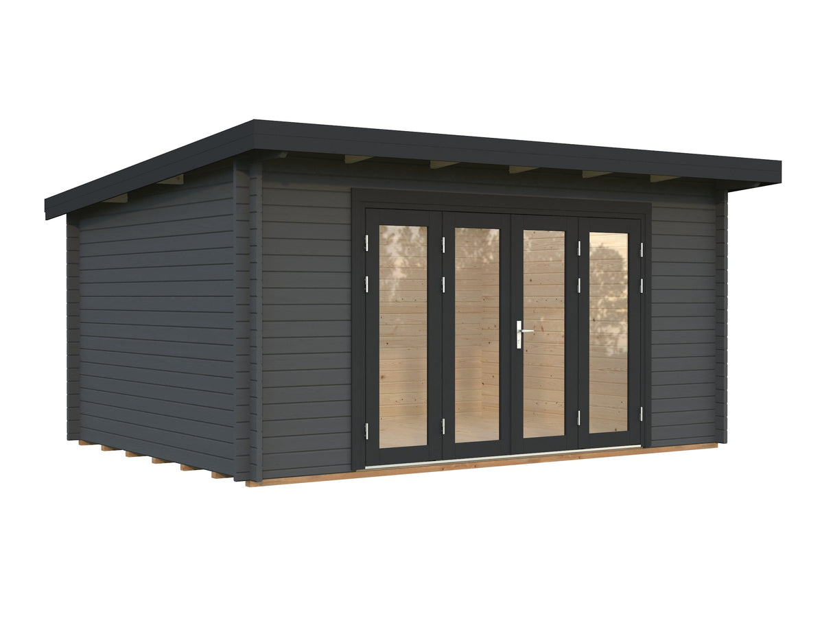Lea 14.2m2 (4.5x3.3m | 44mm) Ruumikas freespruss-aiamaja kaldkatuse ja volditavate ustega