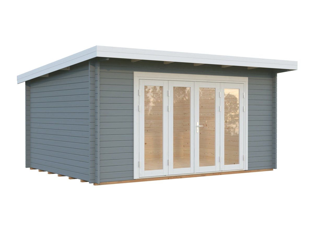 Lea 14.2m2 (4.5x3.3m | 44mm) Ruumikas freespruss-aiamaja kaldkatuse ja volditavate ustega
