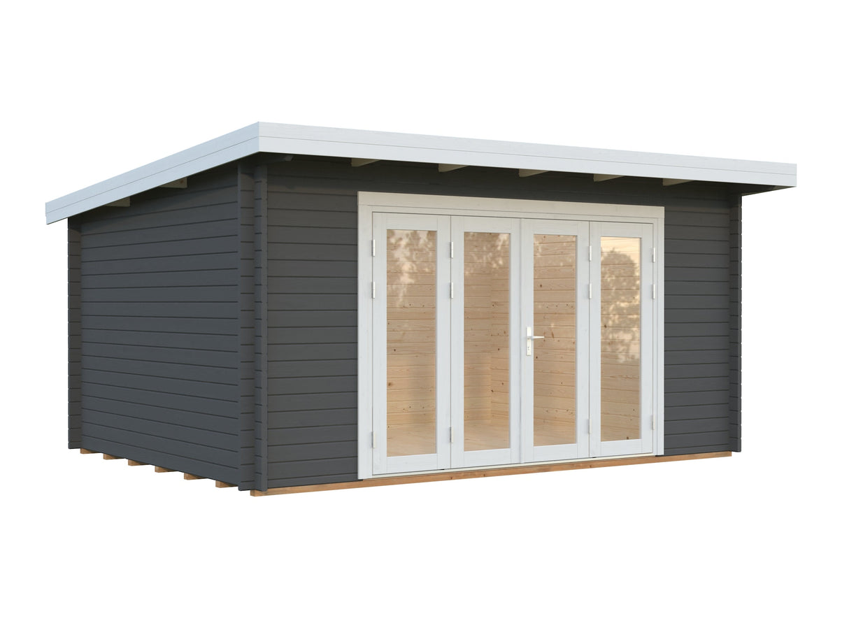 Lea 14.2m2 (4.5x3.3m | 44mm) Ruumikas freespruss-aiamaja kaldkatuse ja volditavate ustega