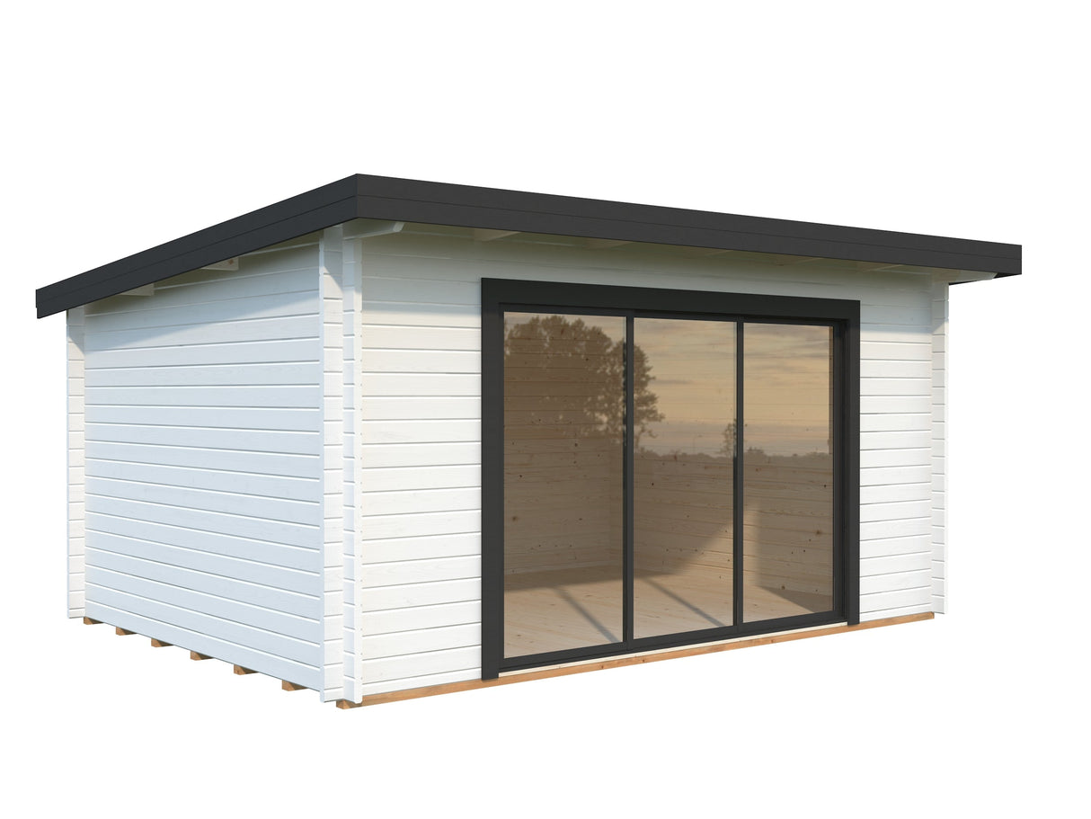 Lea 14.2m2 (4.5x3.3m | 44mm) Kaldkatusega freespruss-aiamaja lükandustega