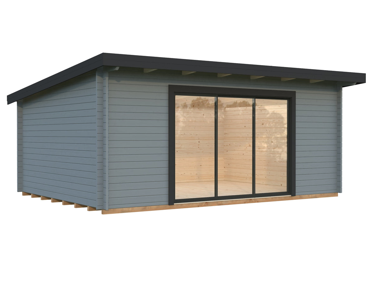 Lea 19.4m2 (5.3x3.8m | 44mm) Kaldkatusega freespruss-aiamaja lükandustega