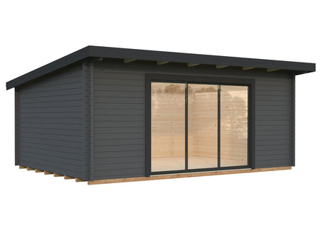 Lea 19.4m2 (5.3x3.8m | 44mm) Kaldkatusega freespruss-aiamaja lükandustega