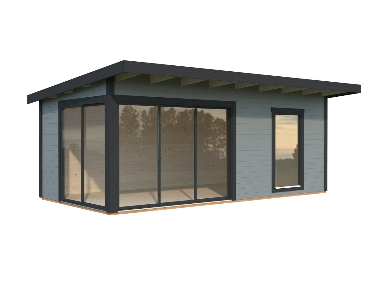 Andrea 17.1m2 (5.95x3m | 44mm) Lükanduste ja modernse nurgalahendusega aiamaja
