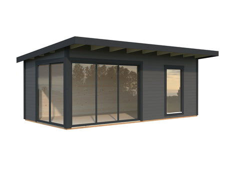 Andrea 17.1m2 (5.95x3m | 44mm) Lükanduste ja modernse nurgalahendusega aiamaja