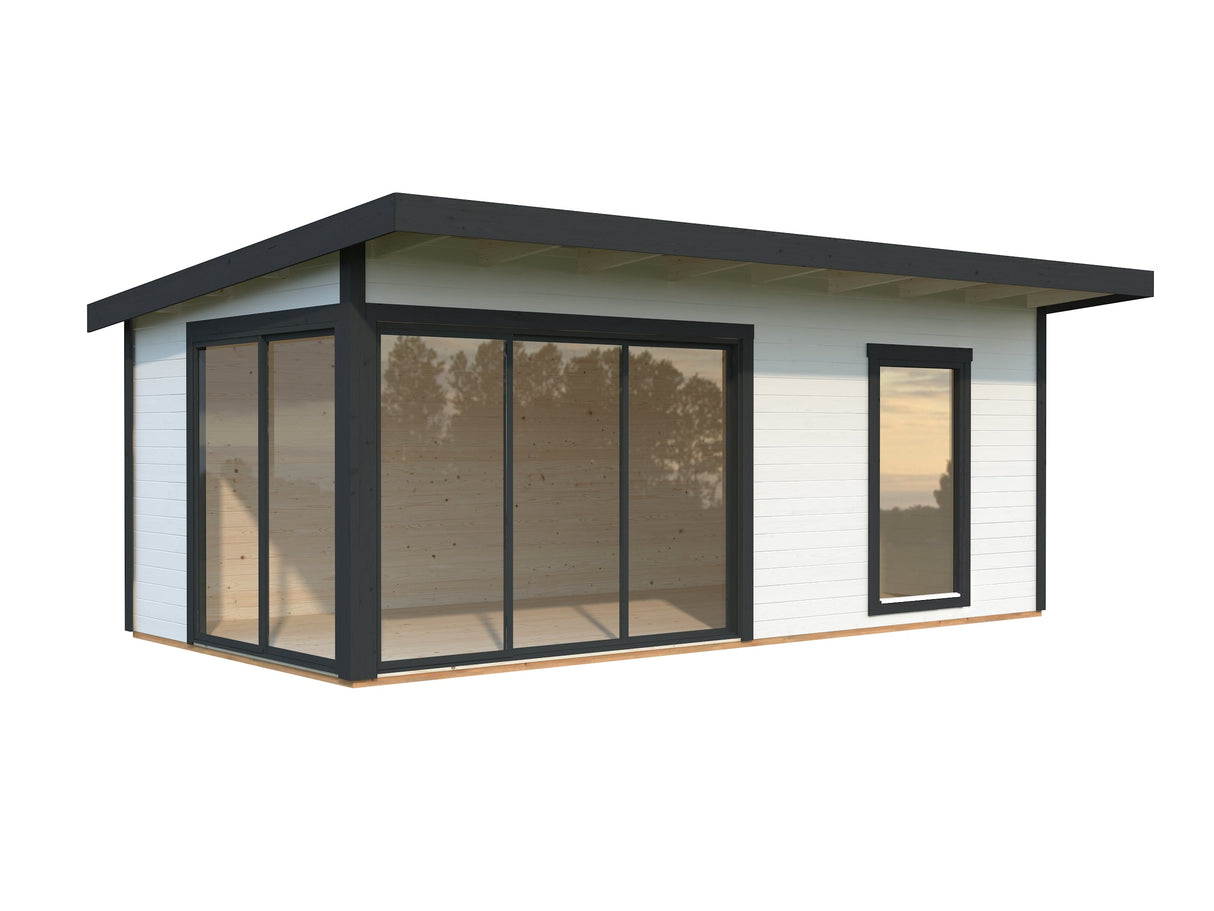 Andrea 17.1m2 (5.95x3m | 44mm) Lükanduste ja modernse nurgalahendusega aiamaja