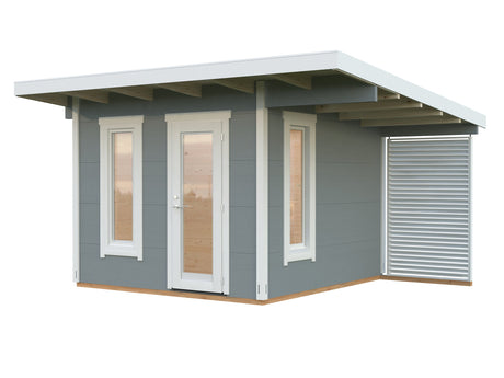 Grace 8.1+4.1m2 (3x2.9m | 56mm) Liimpuitelementidest aiamaja pisikese varikatusega