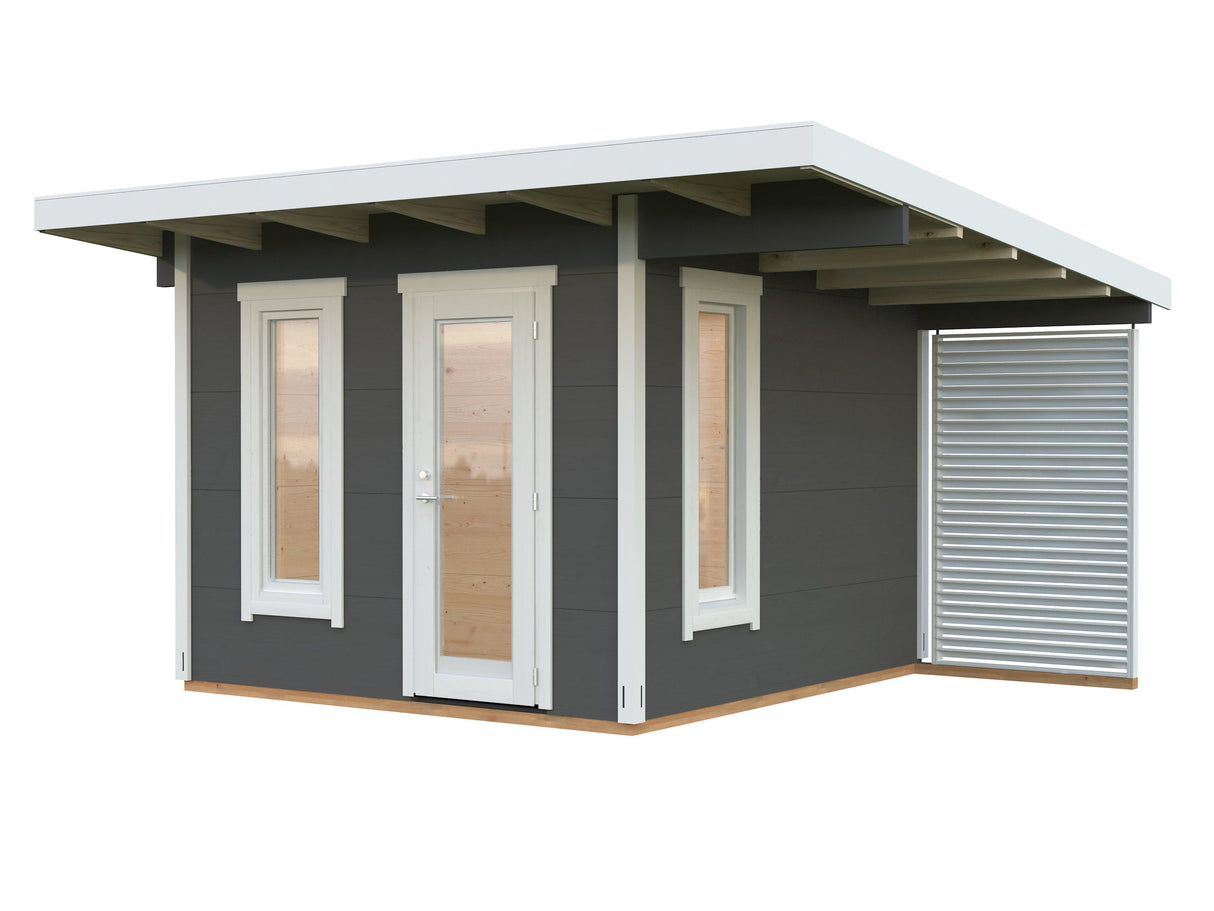 Grace 8.1+4.1m2 (3x2.9m | 56mm) Liimpuitelementidest aiamaja pisikese varikatusega