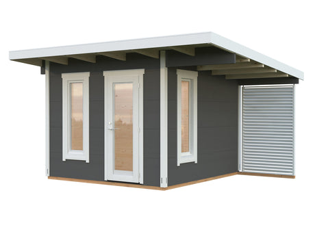 Grace 8.1+4.1m2 (3x2.9m | 56mm) Liimpuitelementidest aiamaja pisikese varikatusega
