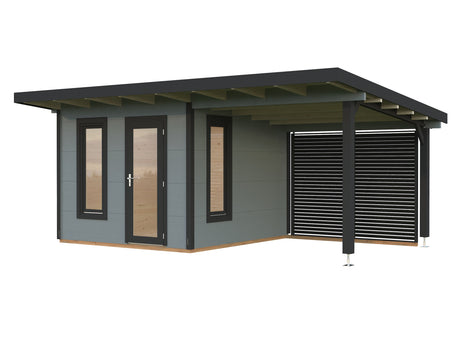 Grace 8.1+8.1m2 5.6x2.9m | 56mm) Liimpuitelementidest aiamaja koos varikatusega