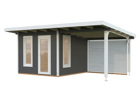 Grace 8.1+8.1m2 5.6x2.9m | 56mm) Liimpuitelementidest aiamaja koos varikatusega
