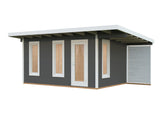 Grace 12.4+4.1m2 (4.45x2.9m | 56mm) Liimpuitelementidest aiamaja pisikese varikatusega