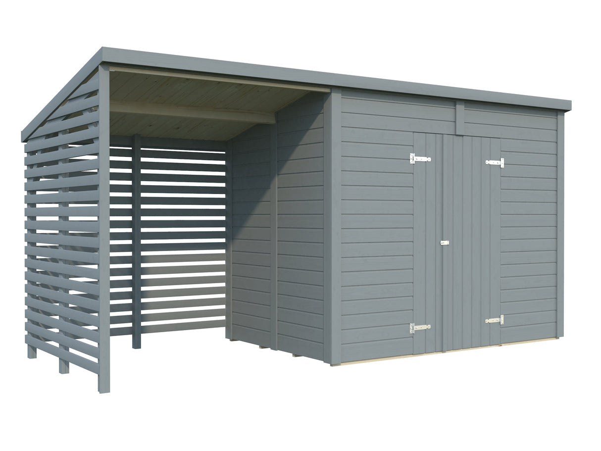 Leif 4.5+2.9m2 (4.6x1.7m | 16mm) Valmis seinaelementidest praktiline aiakuur varikatusega