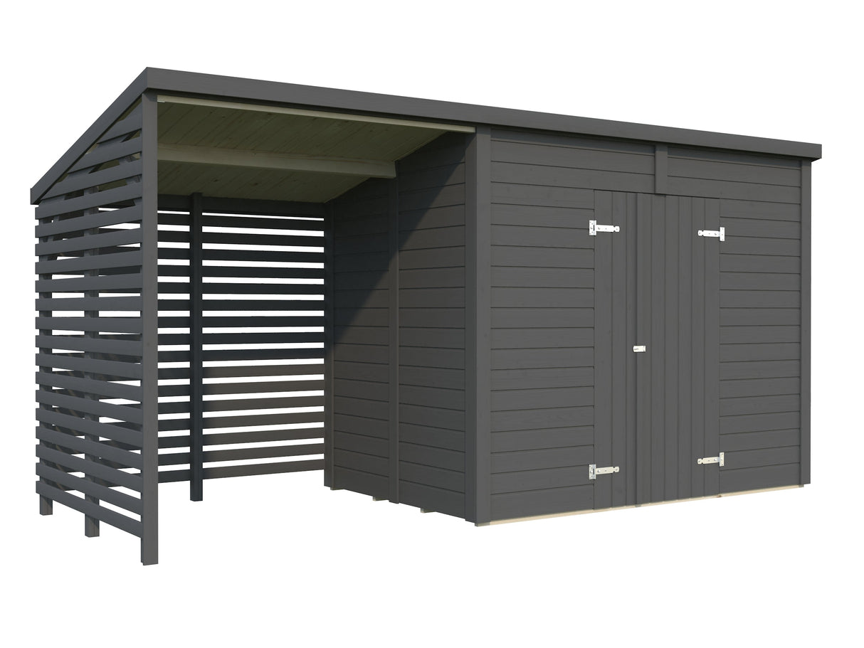 Leif 4.5+2.9m2 (4.6x1.7m | 16mm) Valmis seinaelementidest praktiline aiakuur varikatusega