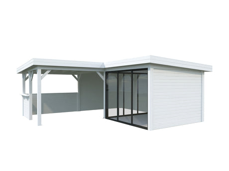 Lenna 24.9m2 Set 409/709 (5.88x5.88m) L-kujuline lamekatusega kahe lükanduksega paviljon väliköögi osaga