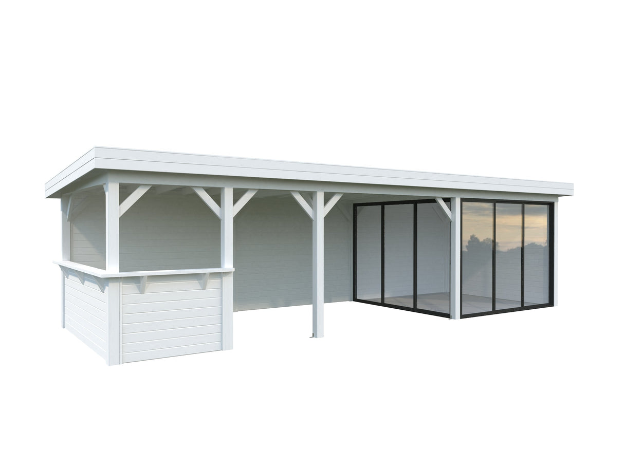 Lenna 24.9m2 Set 415/715 (8.76x3m) Lamekatuse ja kahe lükanduksega suur paviljon väliköögi osaga